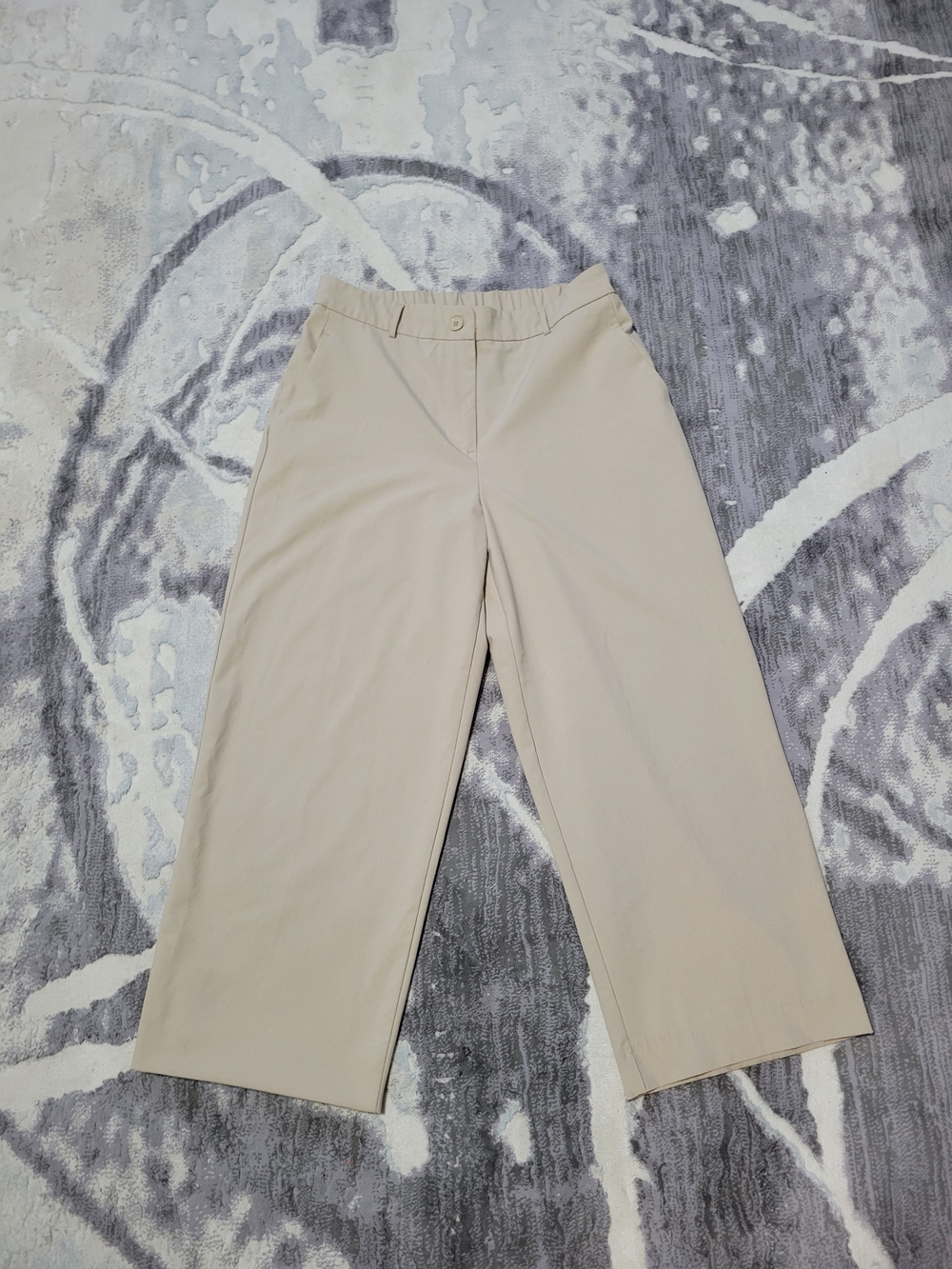 Beige Wide-Leg High-Rise Women Trousers Size L